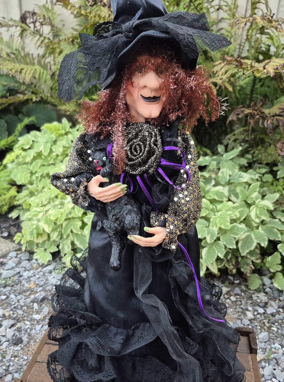 Vintage Halloween 20" Witch Tree Topper & Centerpiece with Black Cat